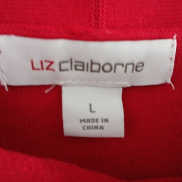 Liz Claiborne Festive Red Tie Neck Wide Cuff Knit Sweater. Size L - Picture 5 of 7
